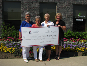 Four ladies stand behind a very large cheque made out to the Askennonia Senior Centre for $1,146.88